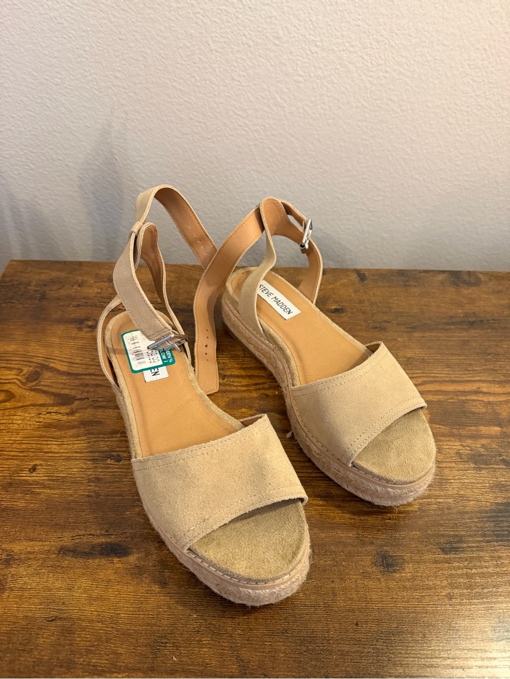 Steve Madden Beige Suede Espadrille Wedge Sandals
